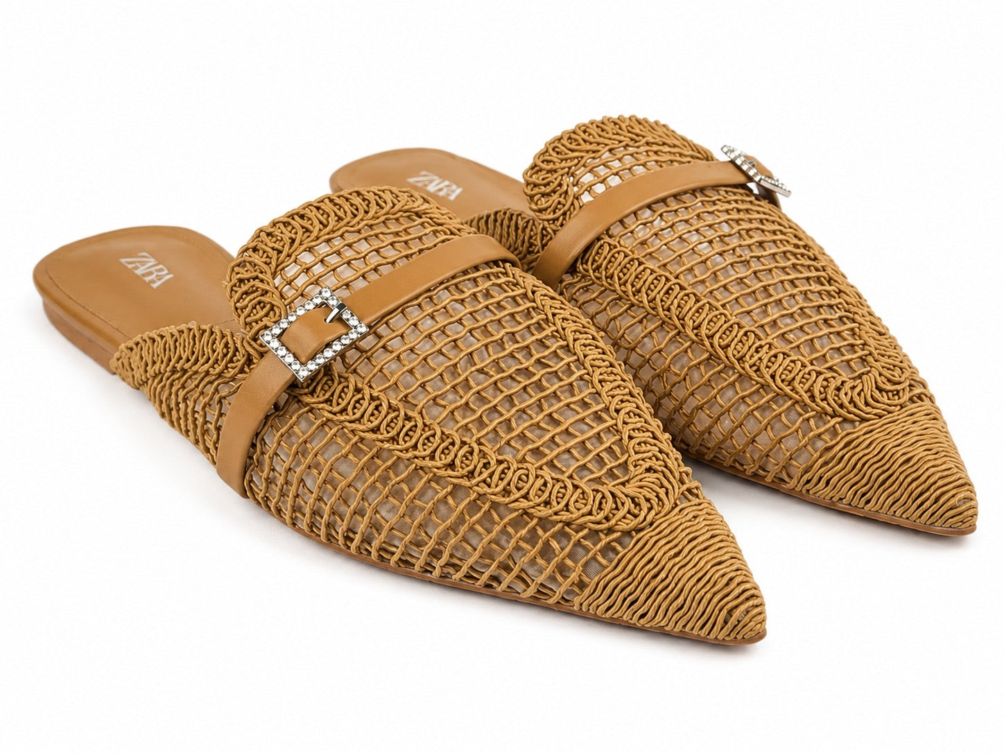 Women’s Woven Pointed-Toe Mule Flats – Camel 37