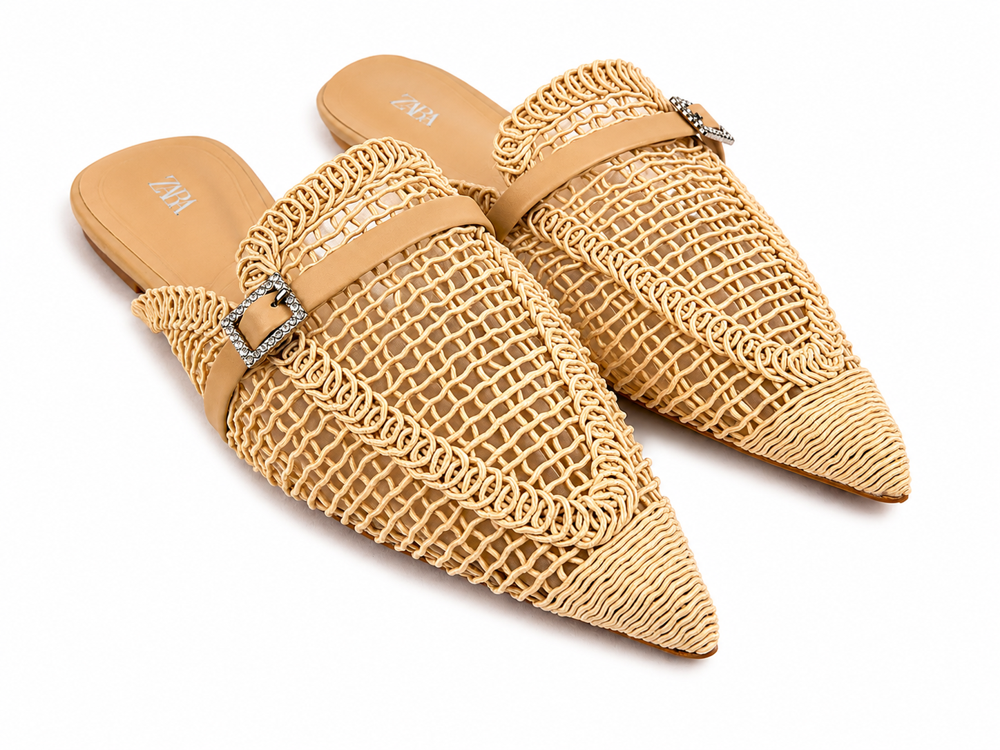 Women’s Woven Pointed-Toe Mule Flats – Beige 39