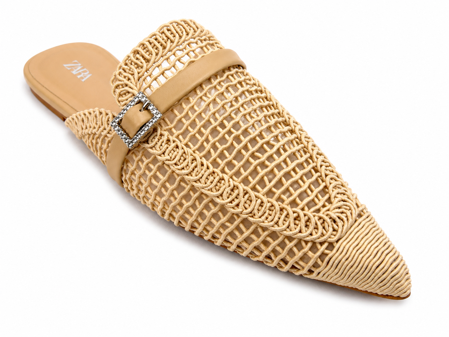 Women’s Woven Pointed-Toe Mule Flats – Beige 39