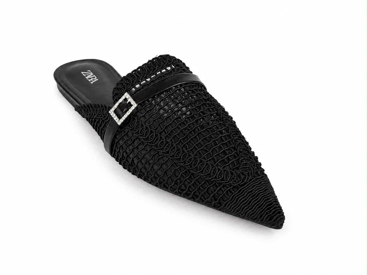 Women’s Woven Pointed-Toe Mule Flats – Black 38