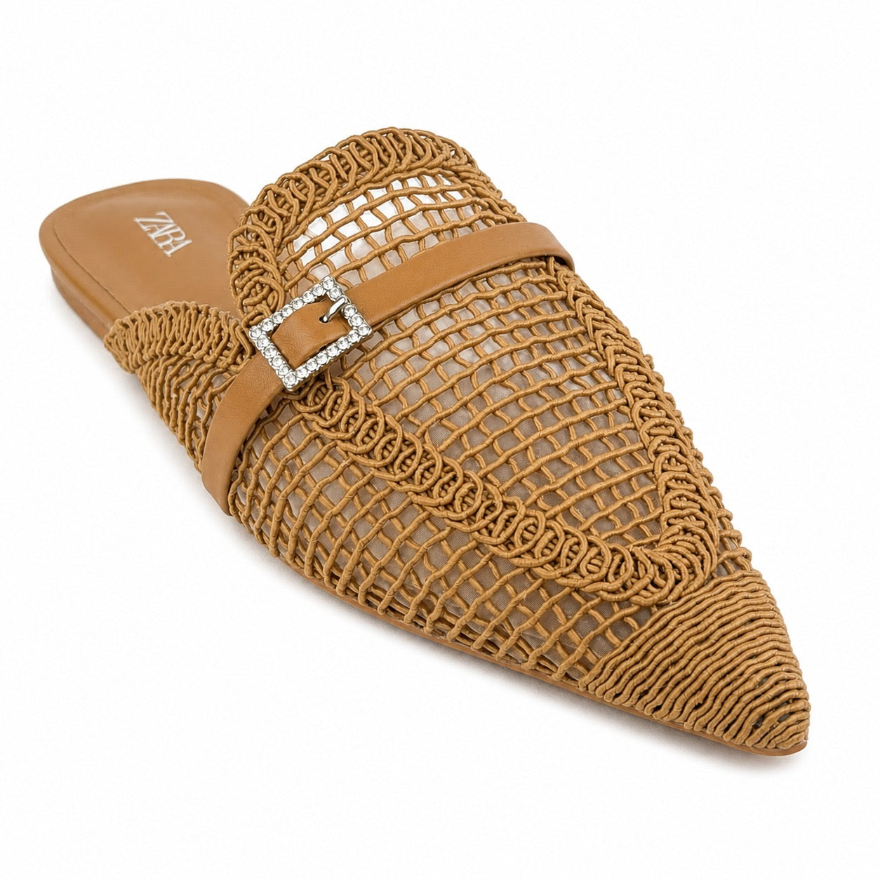 Women’s Woven Pointed-Toe Mule Flats – Camel  37