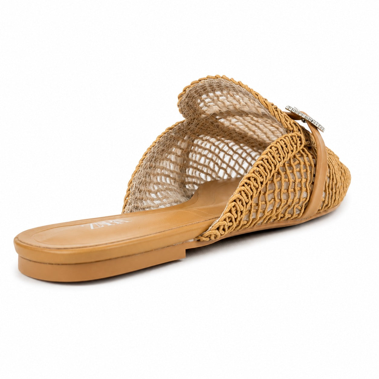 Women’s Woven Pointed-Toe Mule Flats – Camel  37