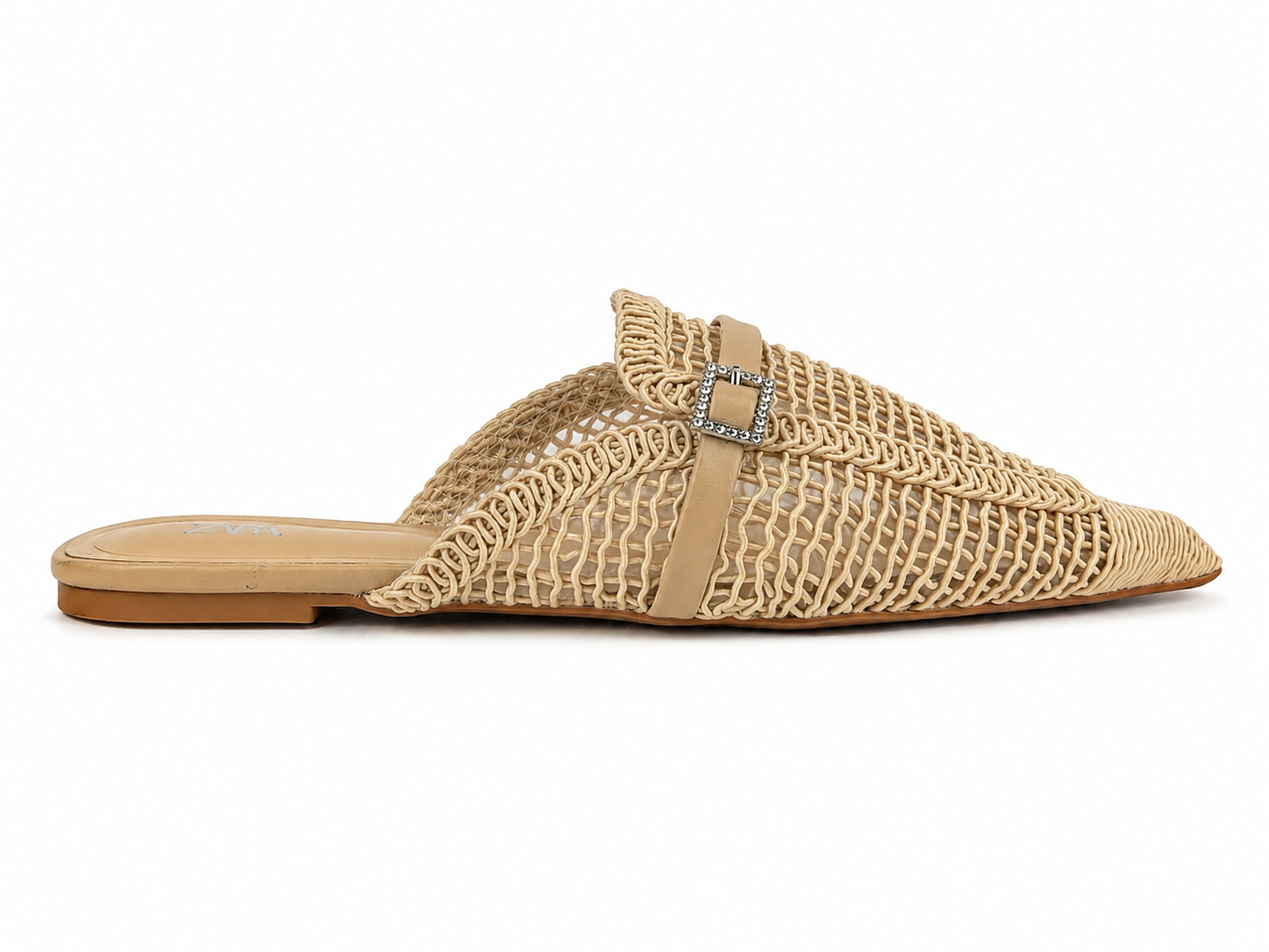 Women’s Woven Pointed-Toe Mule Flats – Beige 39
