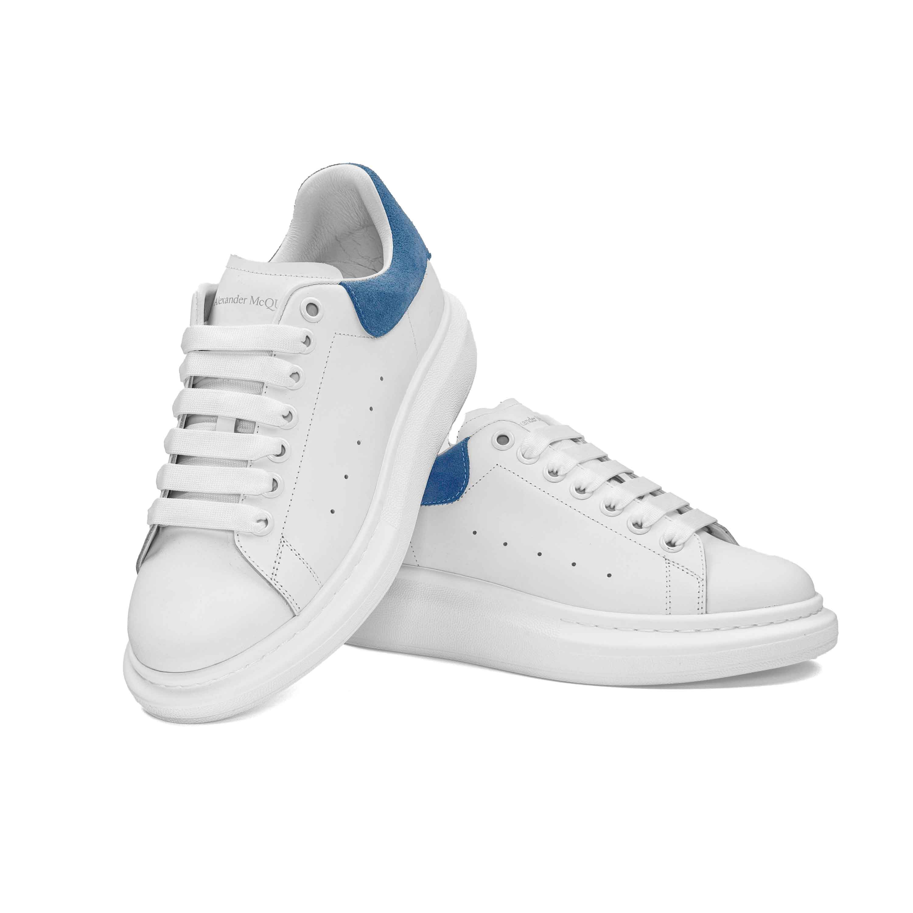 Alexander McQueen White Leather Blue Suede Oversized Sneakers