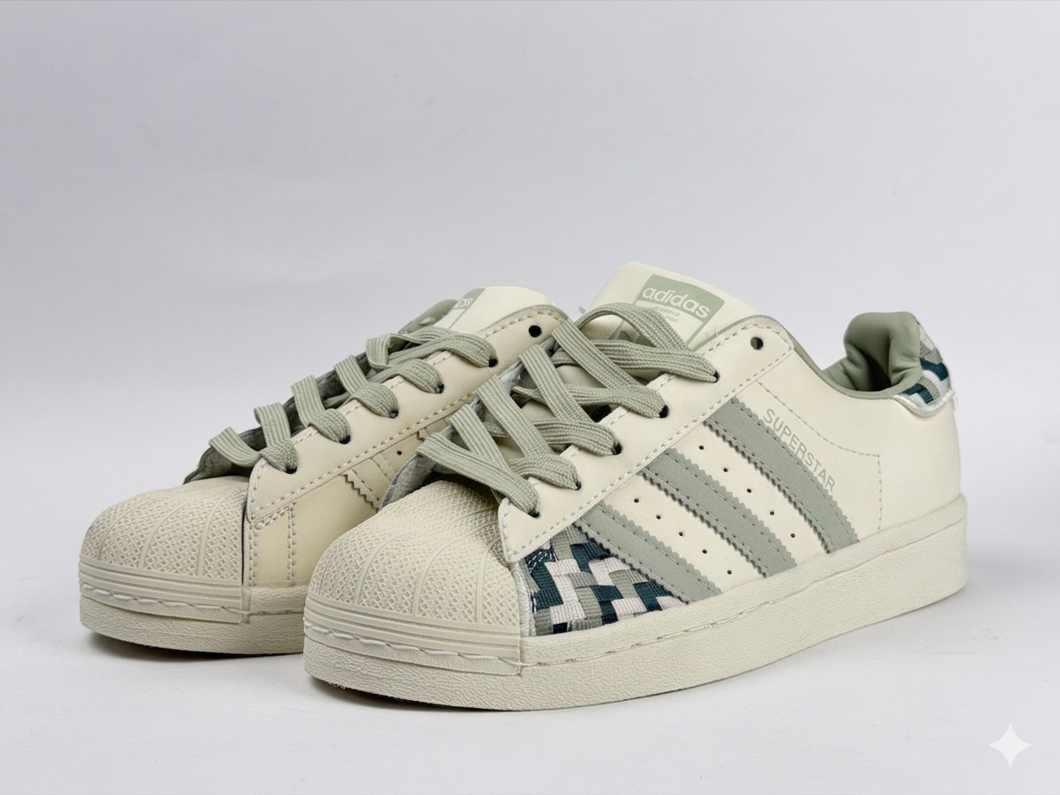 Adidas Superstar "Woven Detail" – Off-White & Sage Green