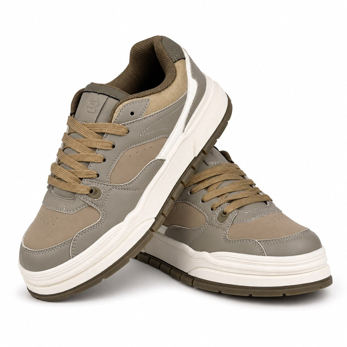 Bershka Contrast Panel Chunky Sneakers – Beige & White