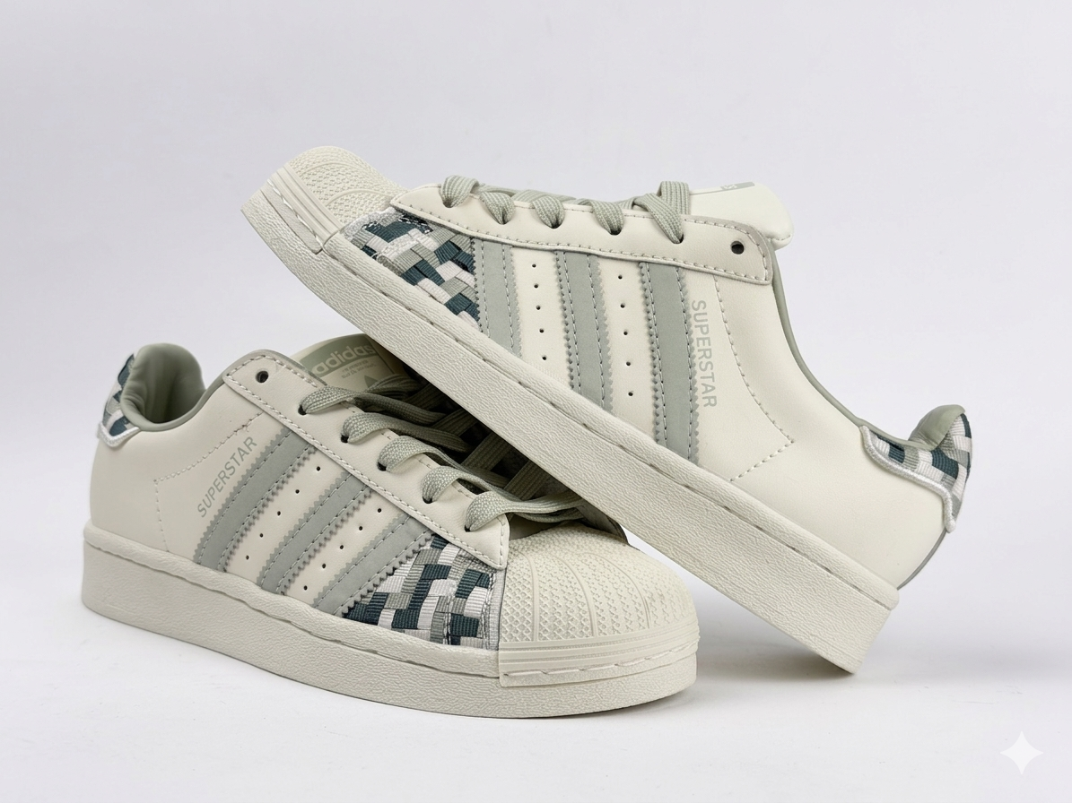 Adidas Superstar "Woven Detail" – Off-White & Sage Green
