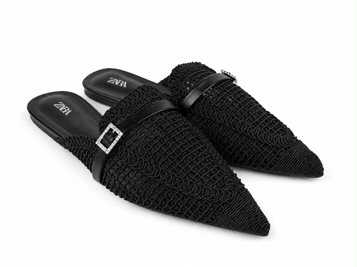 Women’s Woven Pointed-Toe Mule Flats – Black 38