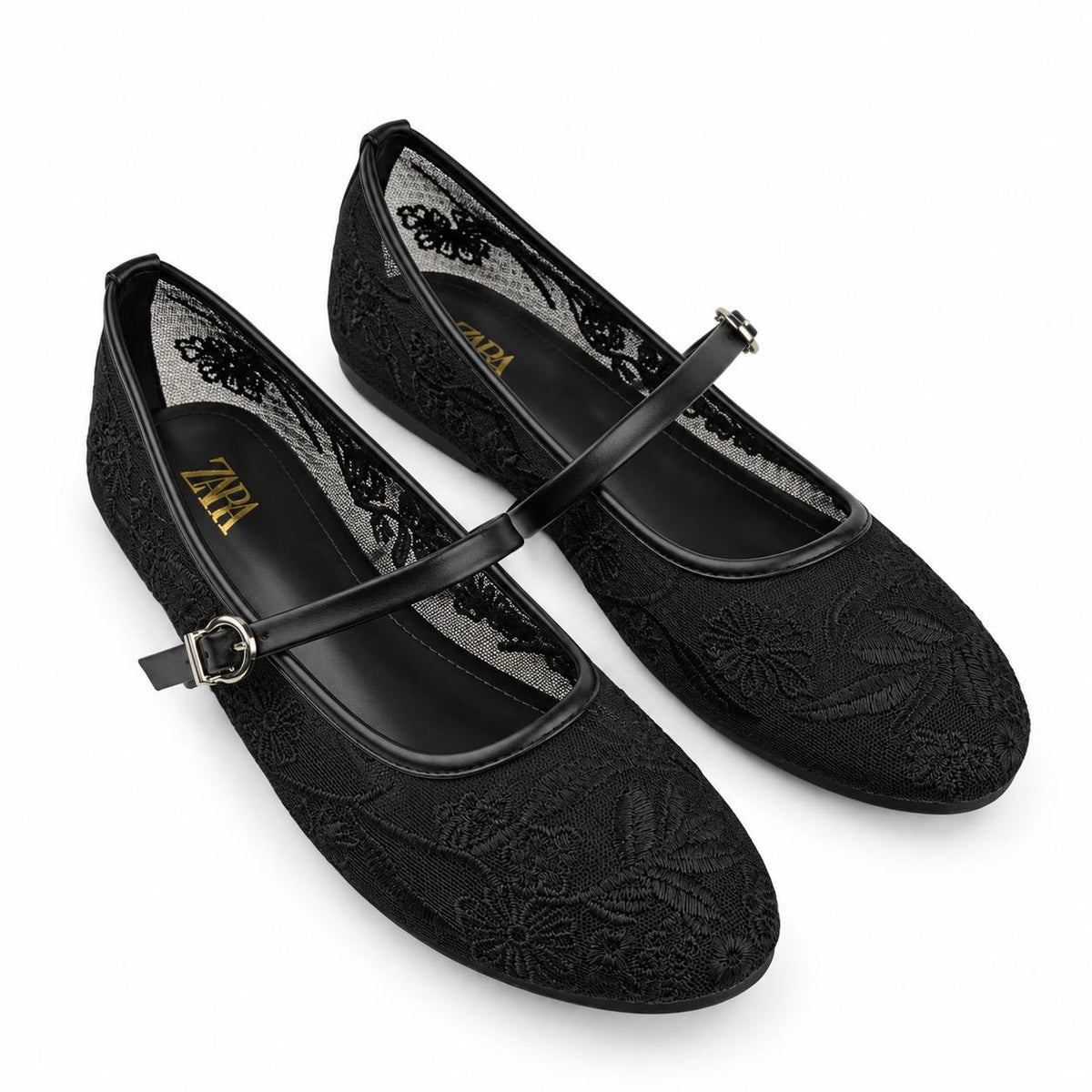 Zara Floral Lace Mary Jane Ballet Flatsً46 47 48