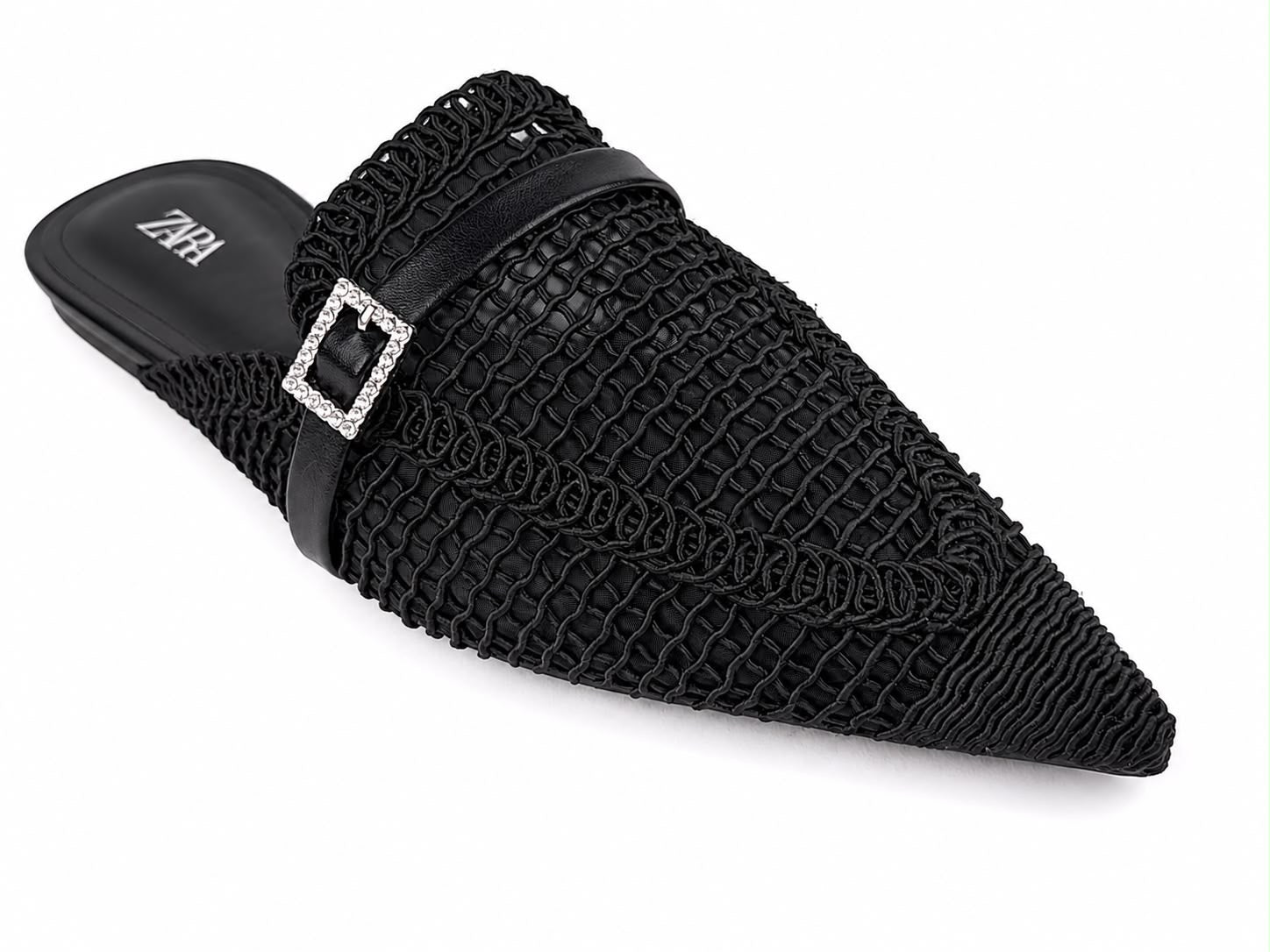 Women’s Woven Pointed-Toe Mule Flats – Black 38