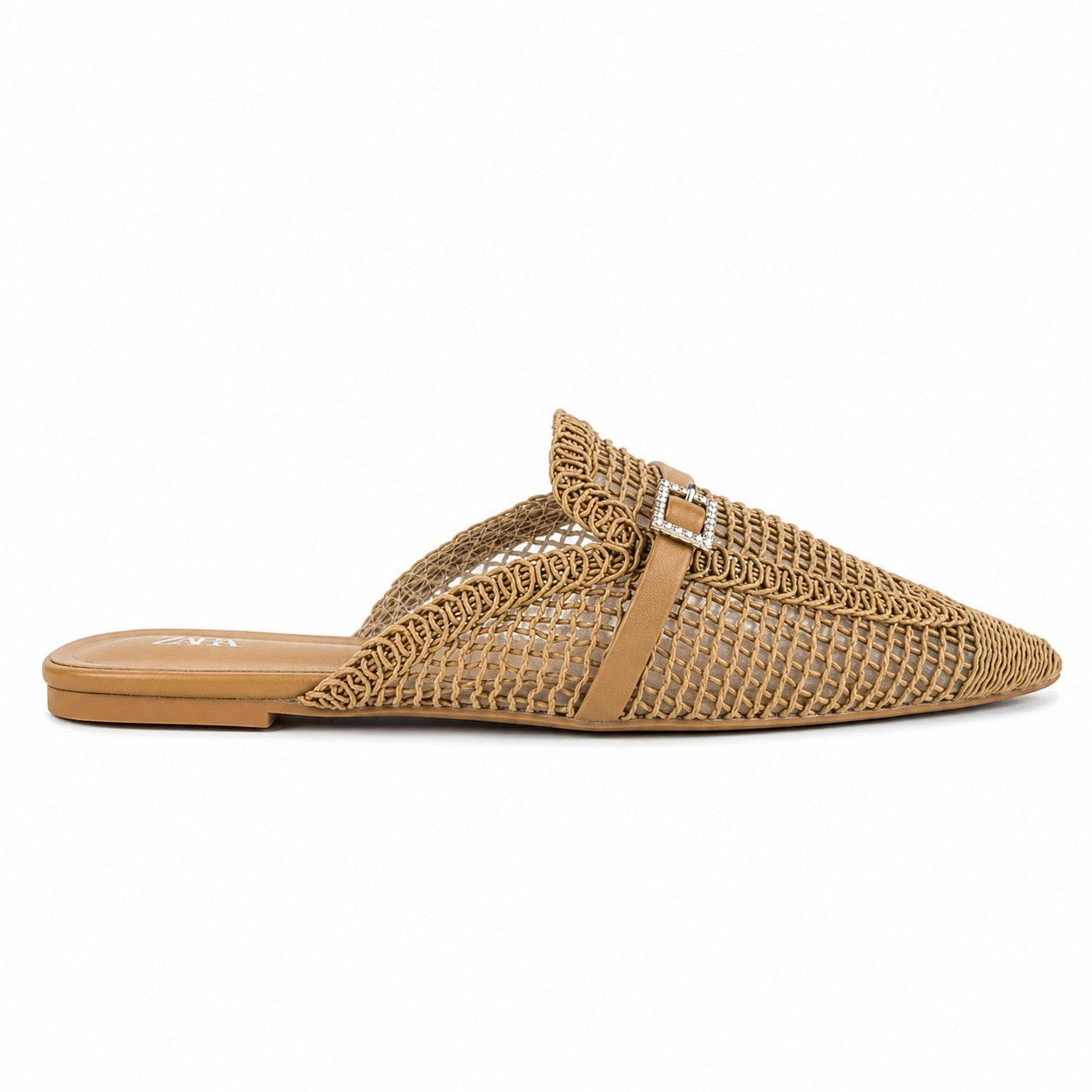 Women’s Woven Pointed-Toe Mule Flats – Camel  37
