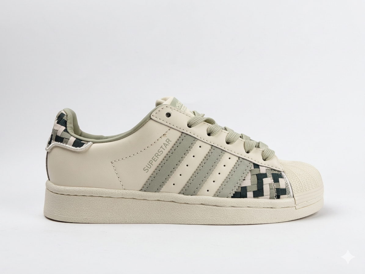 Adidas Superstar "Woven Detail" – Off-White & Sage Green