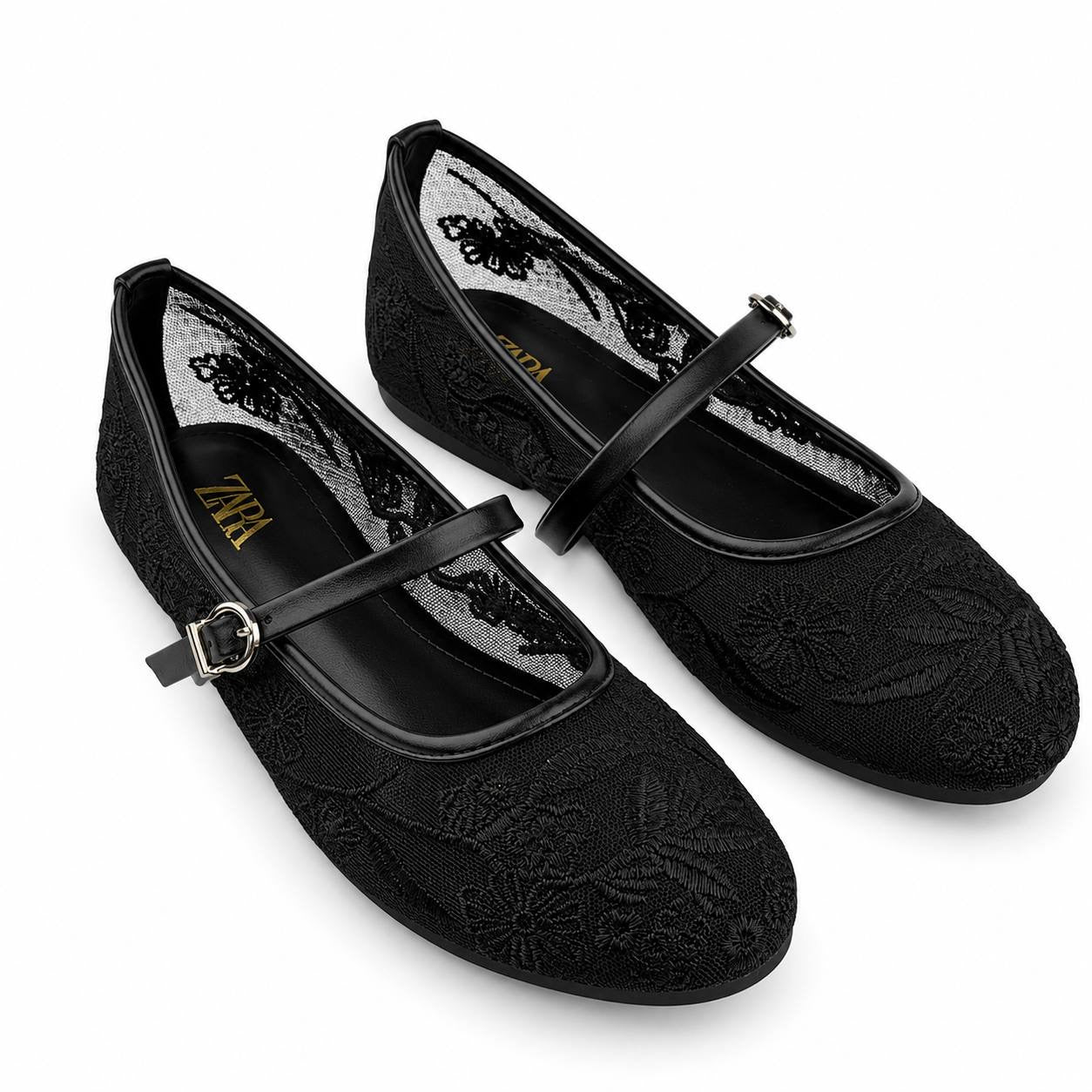 Zara Floral Lace Mary Jane Ballet Flatsً46 47 48
