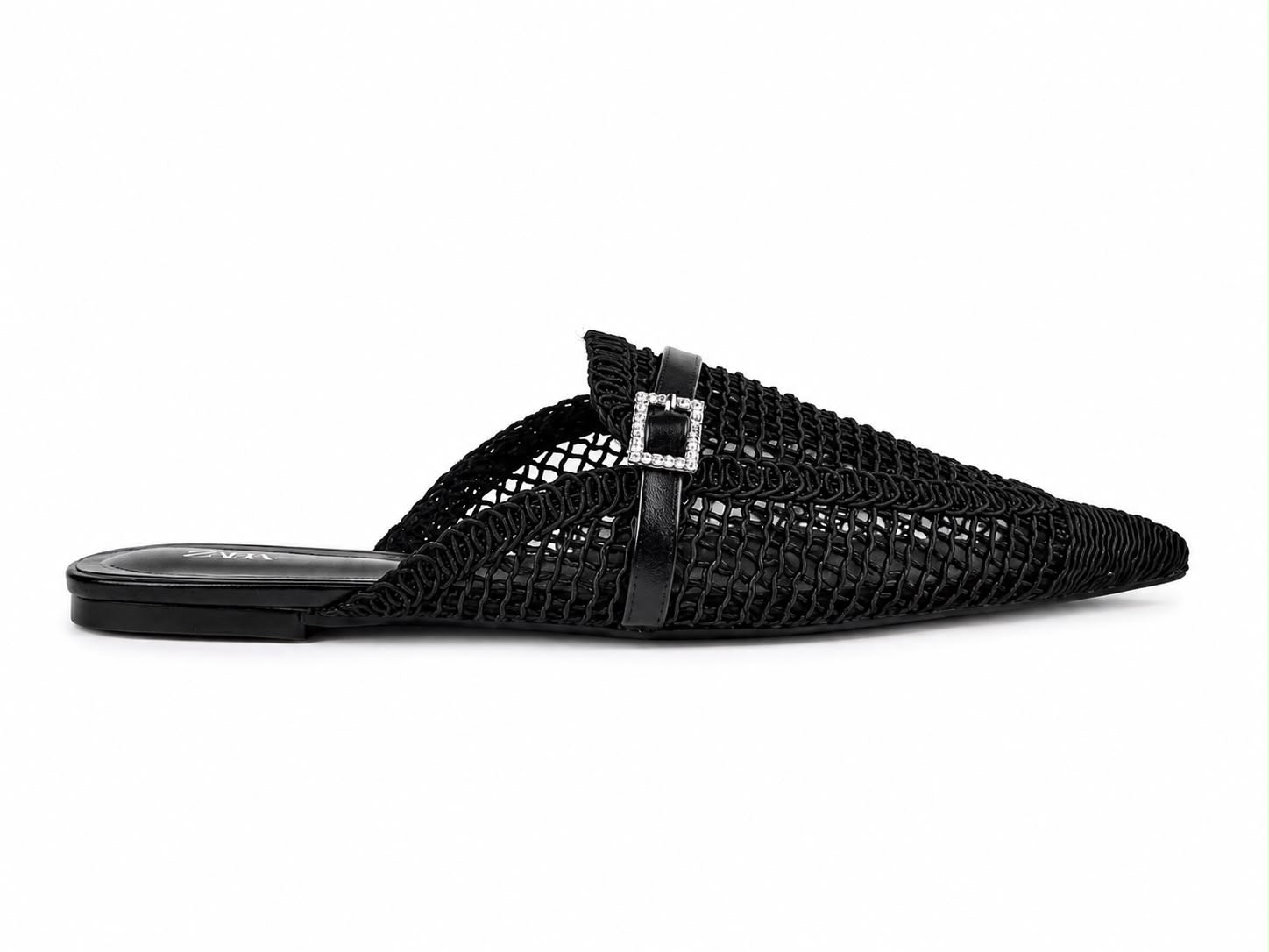 Women’s Woven Pointed-Toe Mule Flats – Black 38