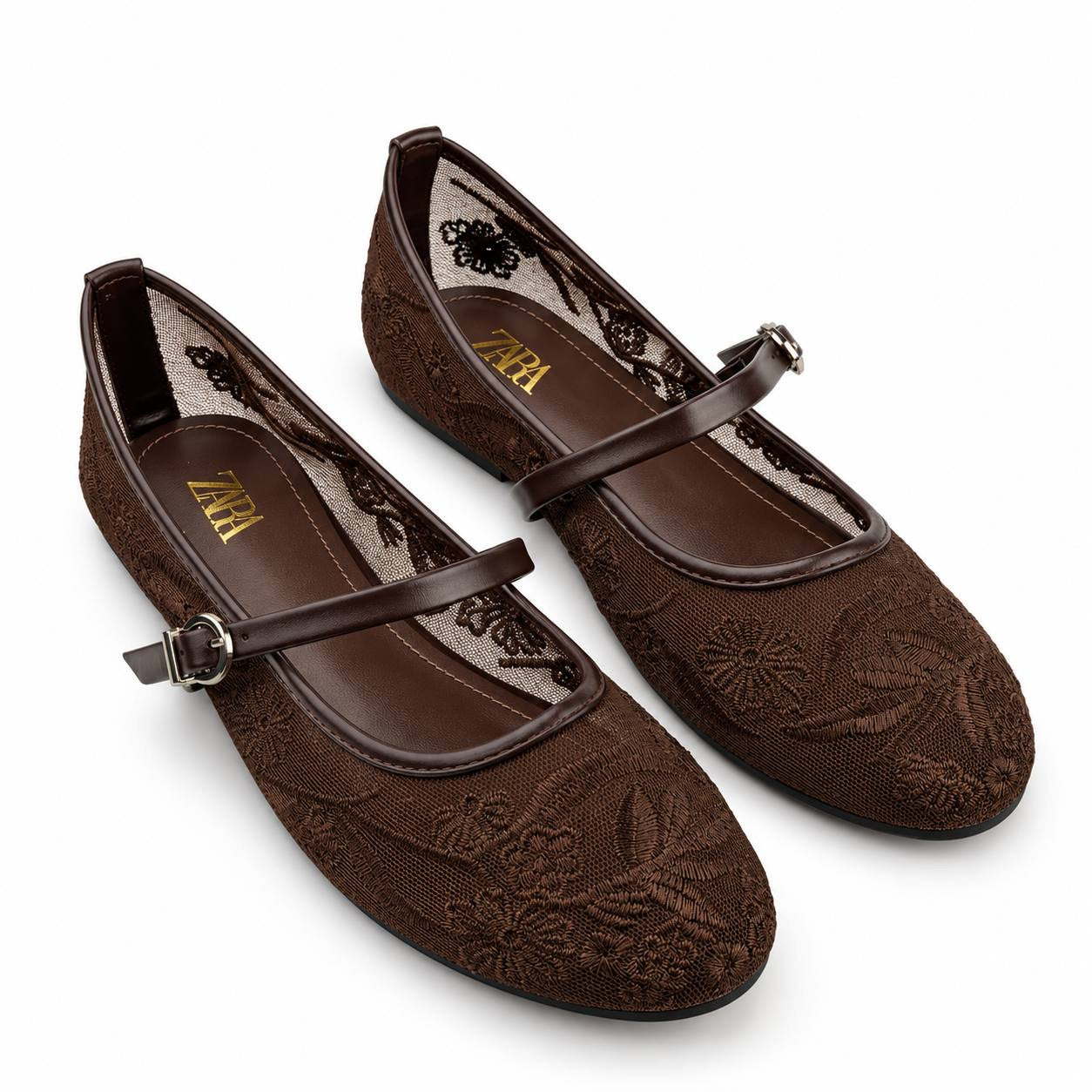 Zara Floral Lace Mary Jane Ballet Flatsً46 47 48