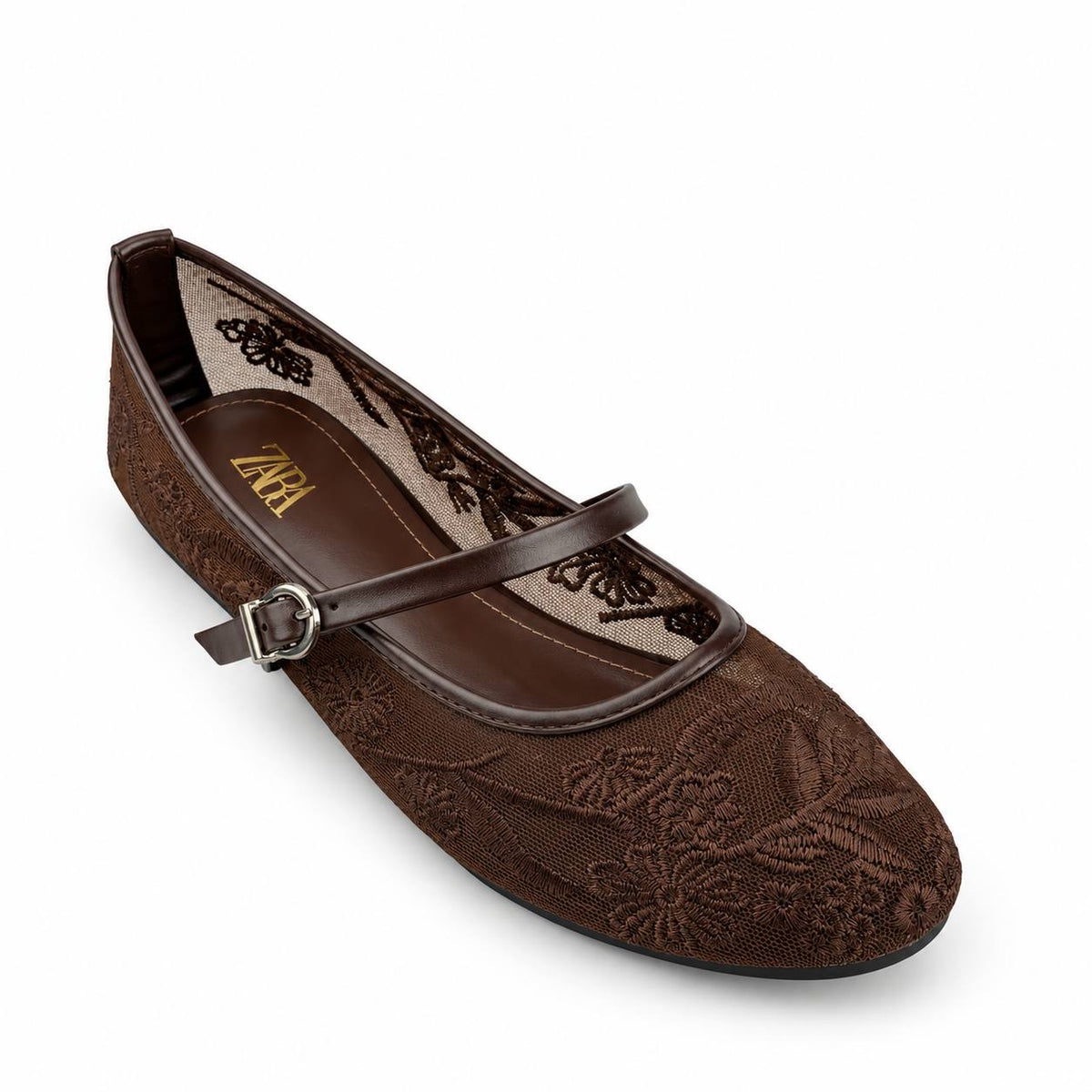 Zara Floral Lace Mary Jane Ballet Flatsً46 47 48