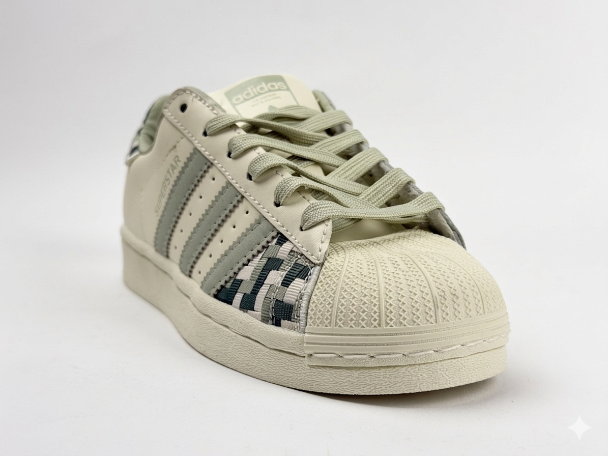 Adidas Superstar "Woven Detail" – Off-White & Sage Green